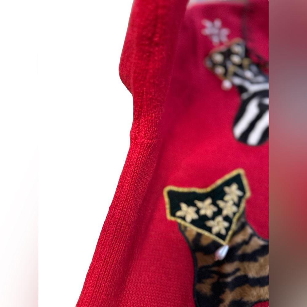 Vintage Nutcracker Christmas Cardigan Sweater Red Animal Print Stockings medium - Picture 4 of 16
